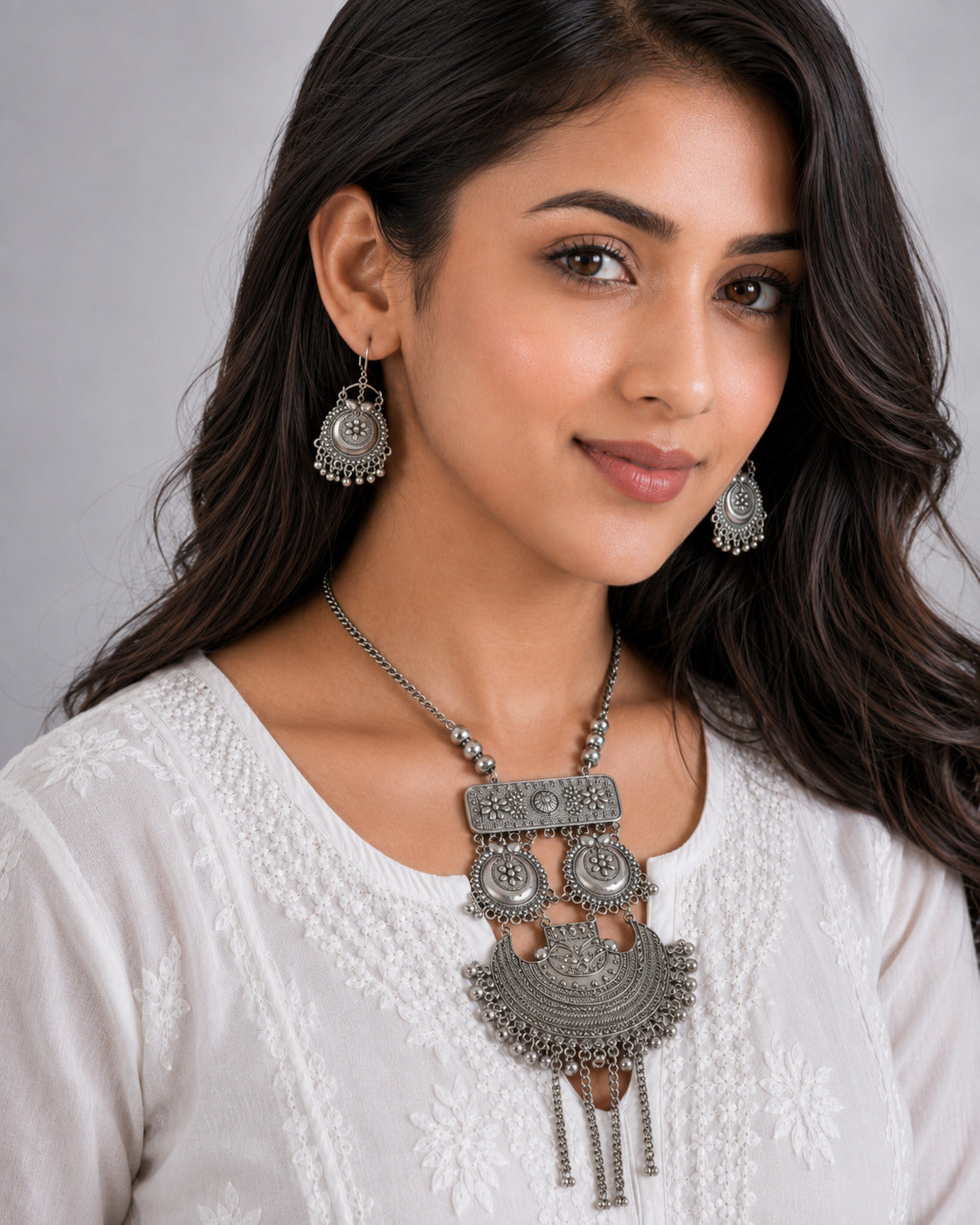 Banjara Oxidised Silver-Tone Statement Necklace & Earrings Set