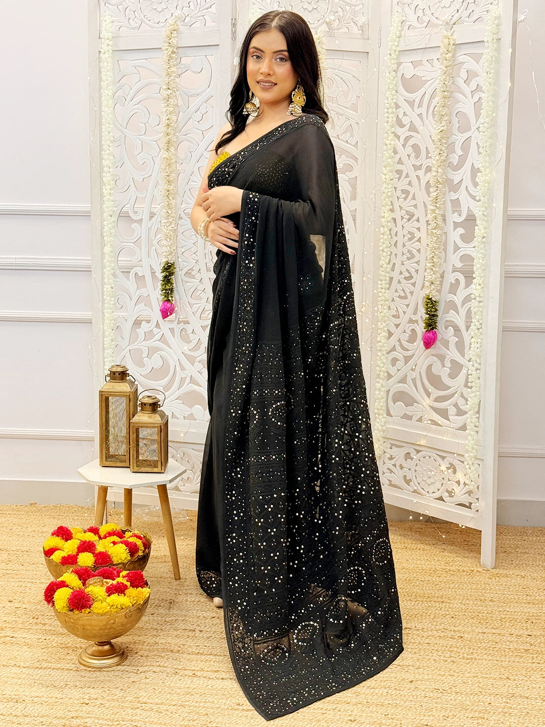 Black Begum Viscose Chikankari Saree