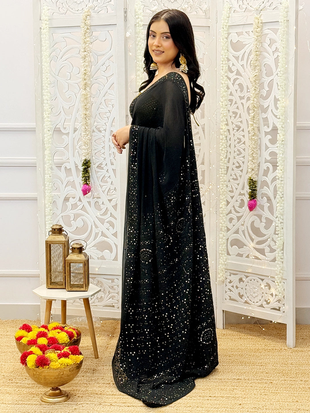 Black Begum Viscose Chikankari Saree