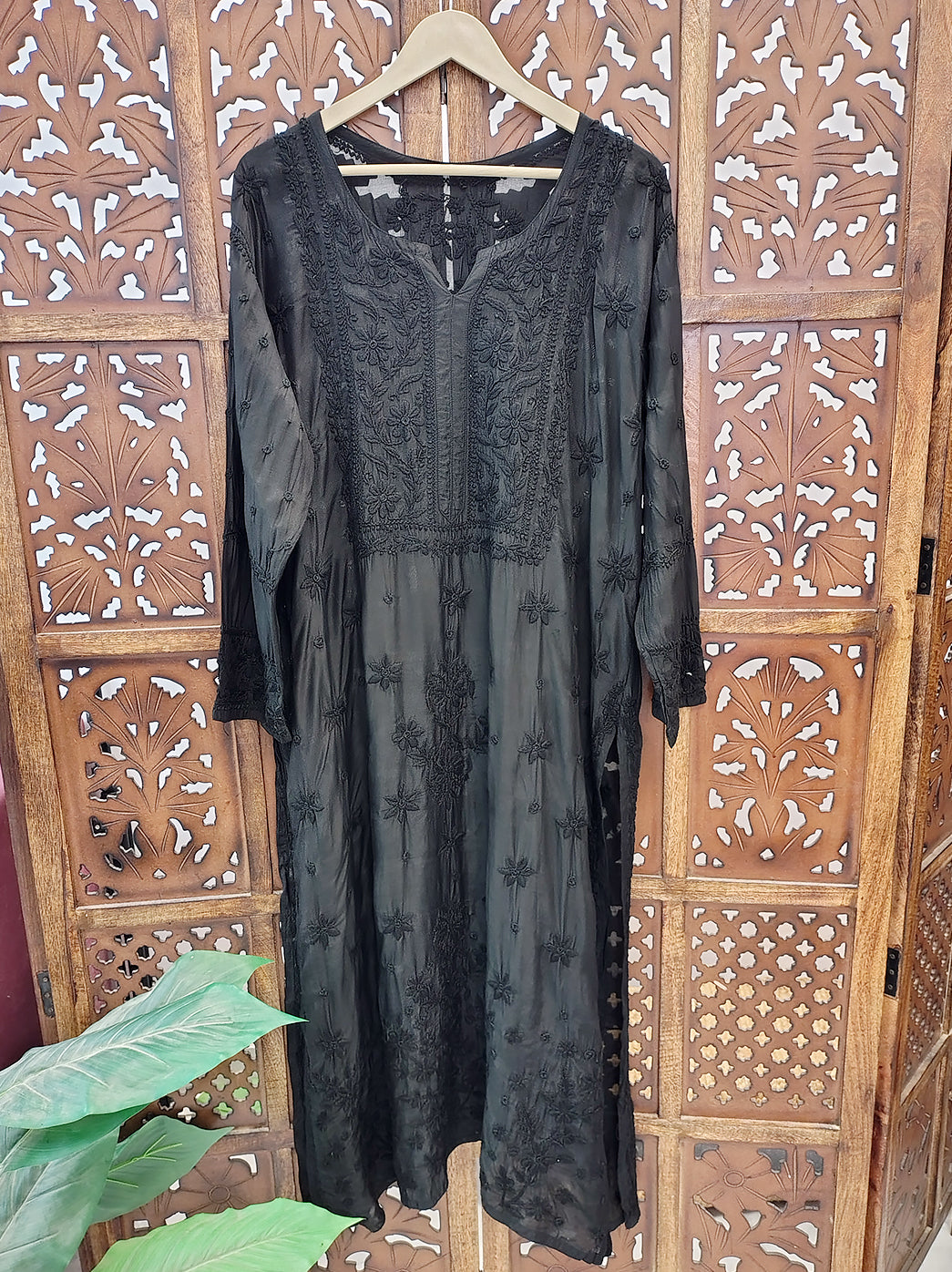 Black Muslin Chikankari Straight Kurti