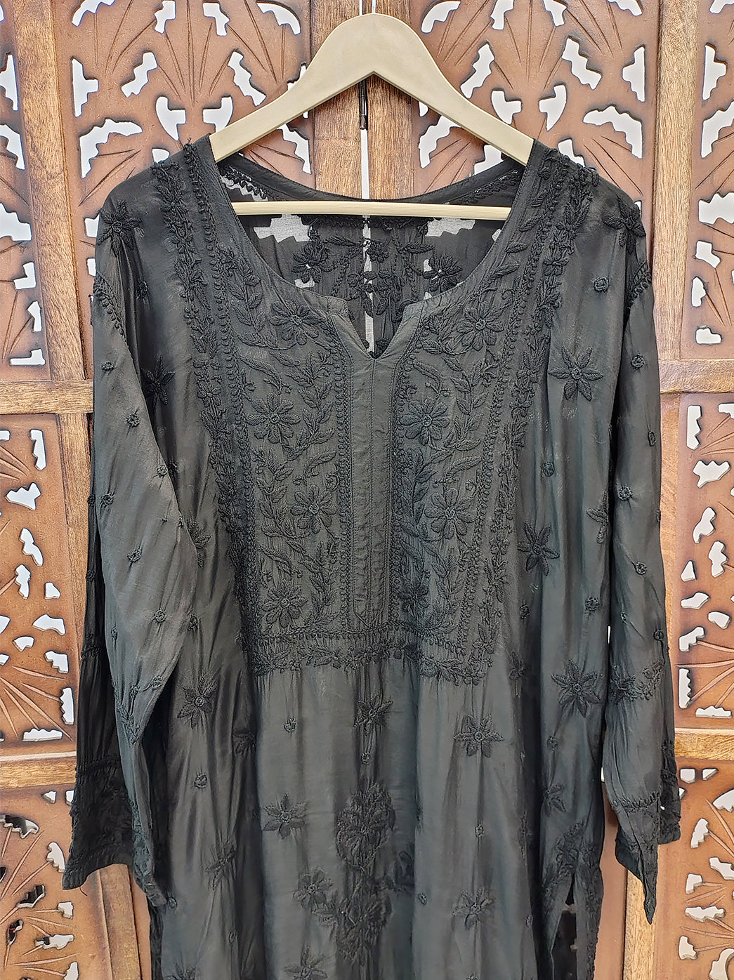 Black Muslin Chikankari Straight Kurti