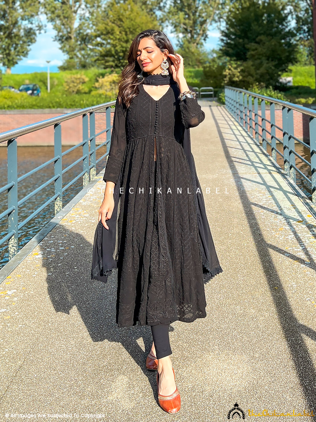 Black Naveli Slit Chikankari Kurti ,Chikankari Kurti in Slit Fabric For Woman