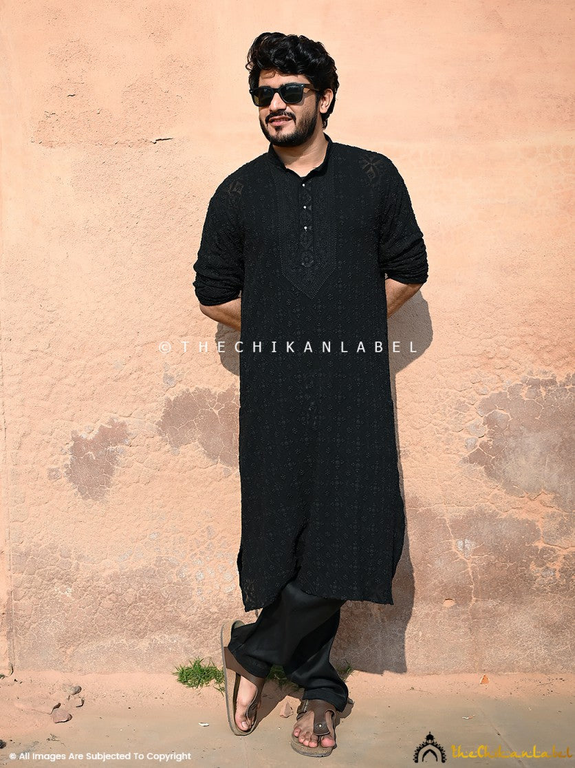 Black Shaan Viscose Mens Chikankari Kurta ,Mens Chikankari Kurta in Viscose Fabric For Men
