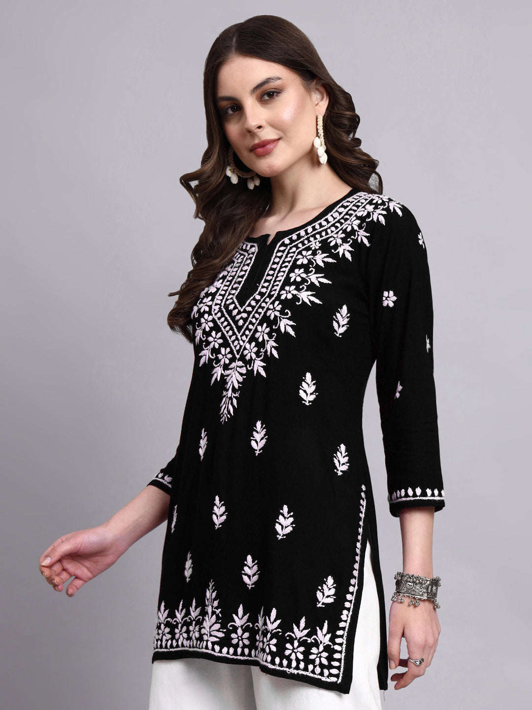 Handcrafted chikankari short kurta made from breathable rayon fabric for modern ethnic wardrobes