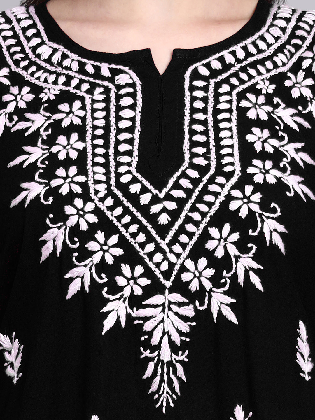 Ethnic rayon short kurta with fine hand-embroidered chikankari work and comfortable straight fit