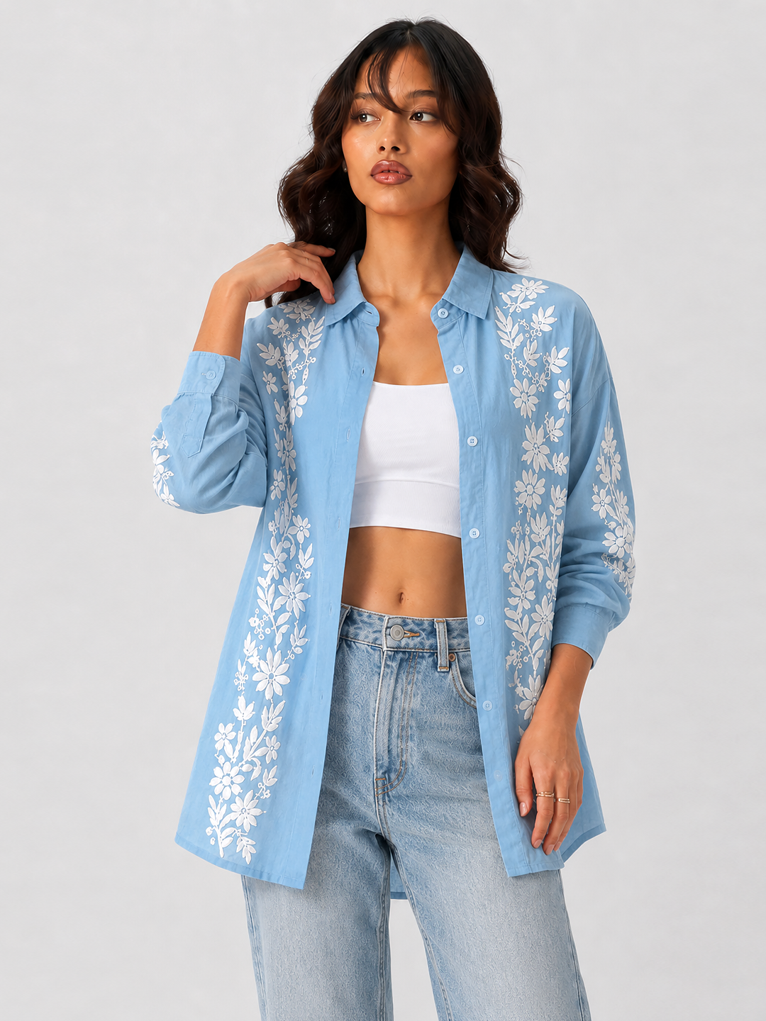 Anvika Rayon Chikankari Shirt - Powder Blue