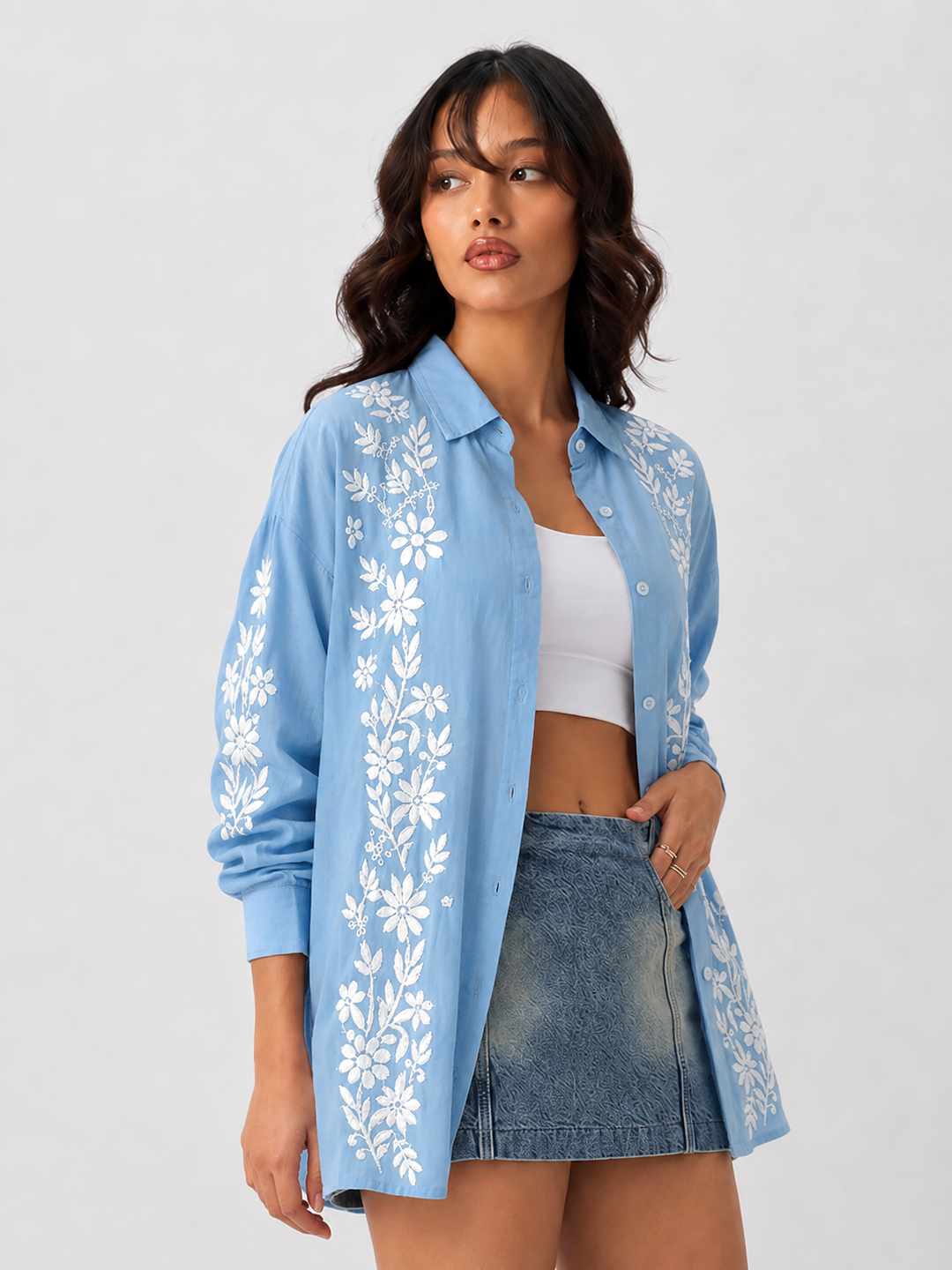 Anvika Rayon Chikankari Shirt - Powder Blue