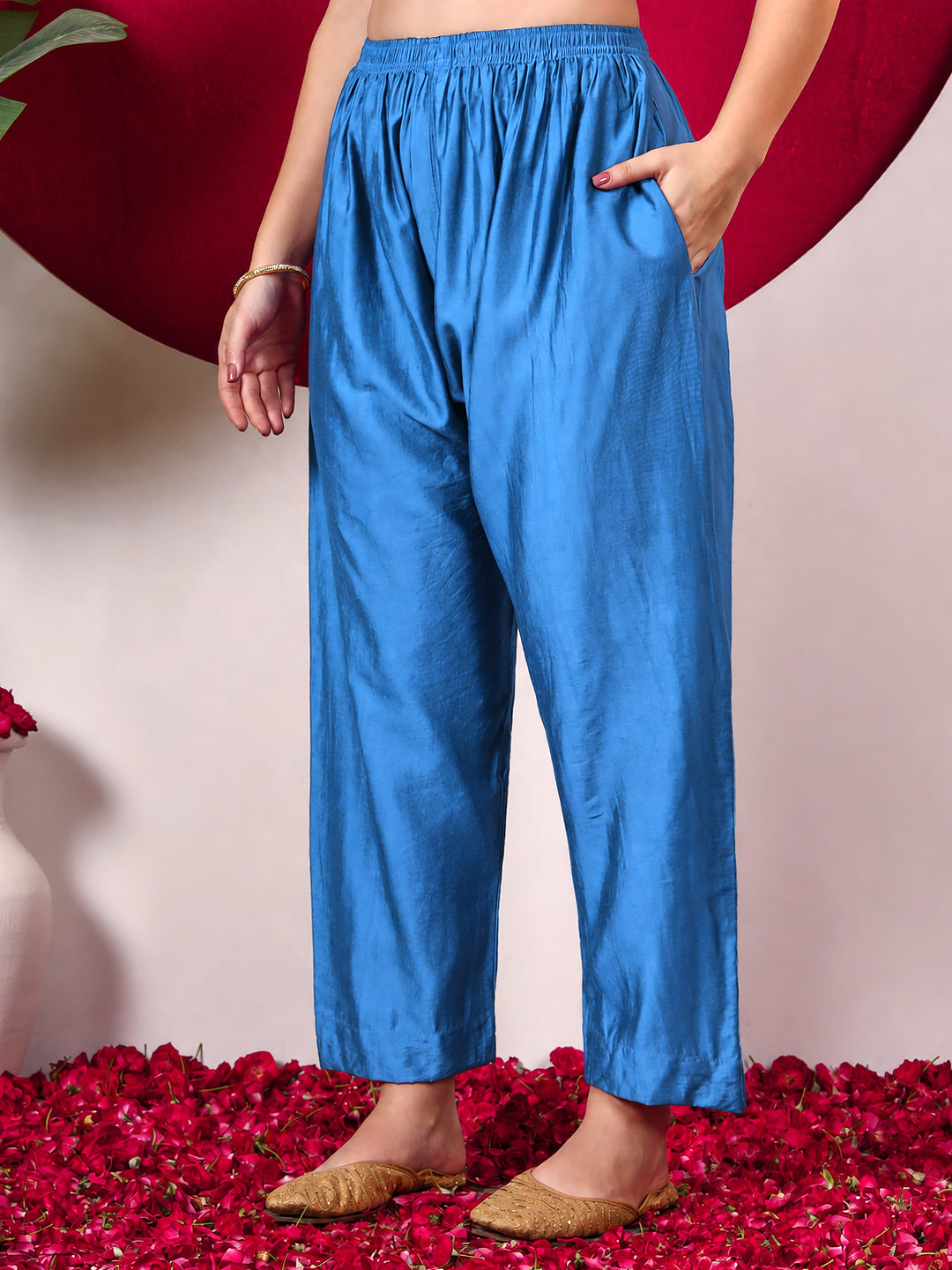 Hanshika Chanderi Chikankari Kurta Set with Dupatta - Blue