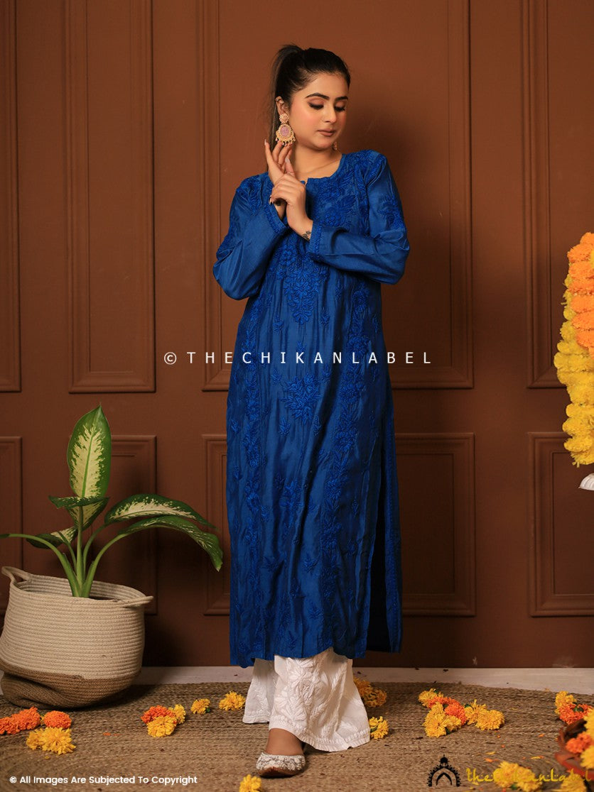 Blue Suha Chikankari Straight Kurti