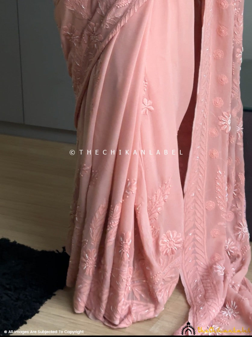 Peach Amaira Viscose Chikankari Saree