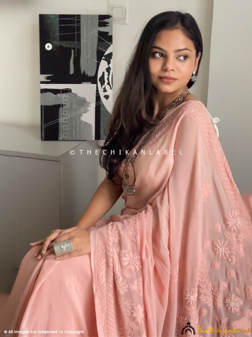 Peach Amaira Viscose Chikankari Saree
