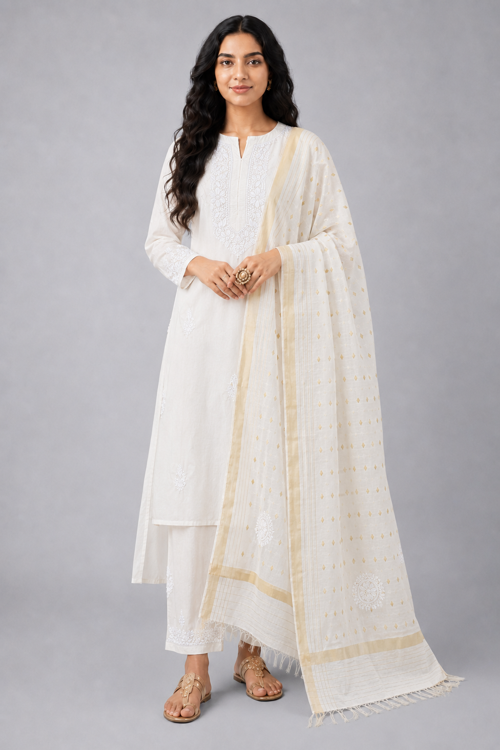 Brasso Off White Chanderi Chikankari Dupatta