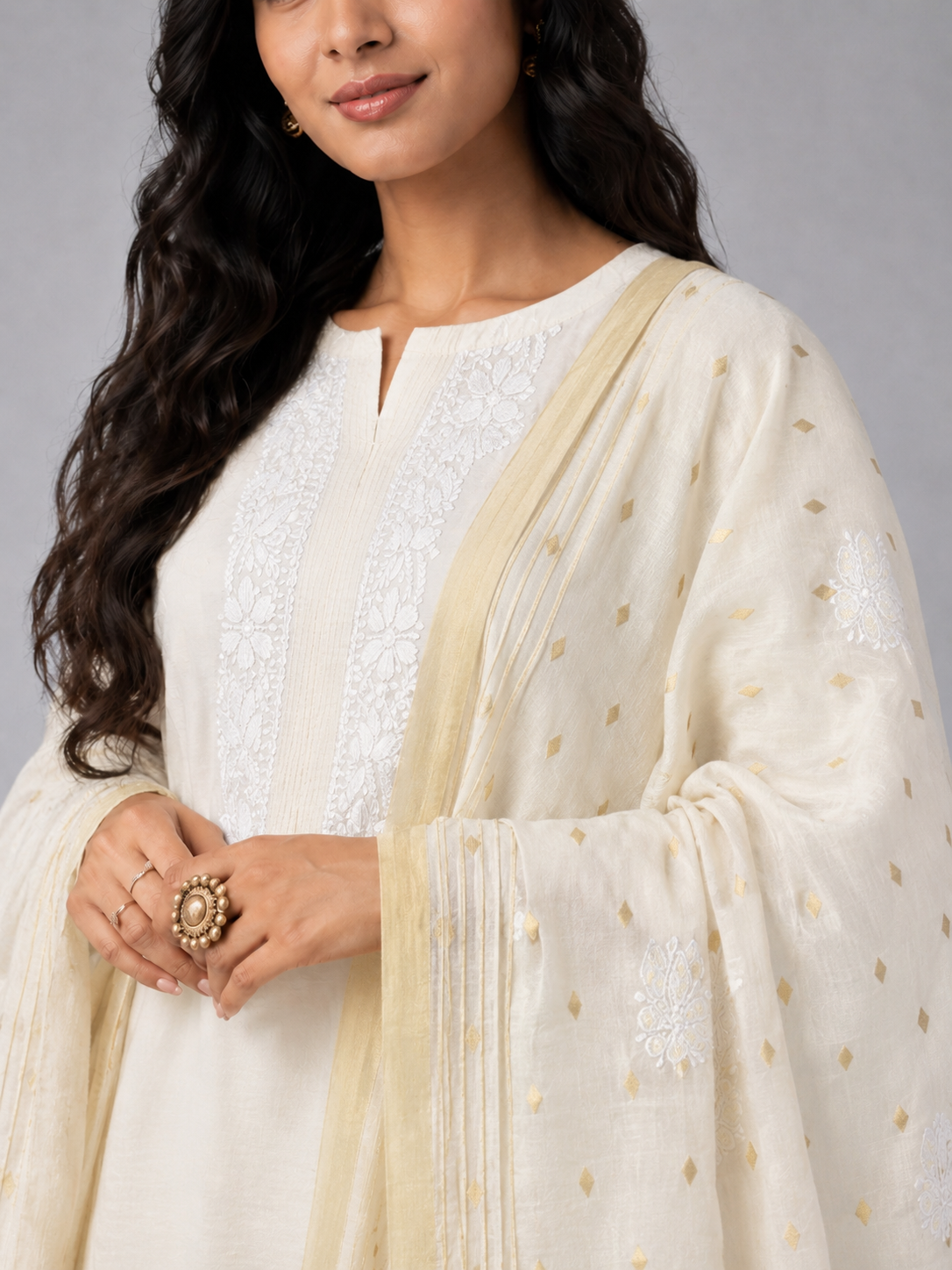 Brasso Off White Chanderi Chikankari Dupatta