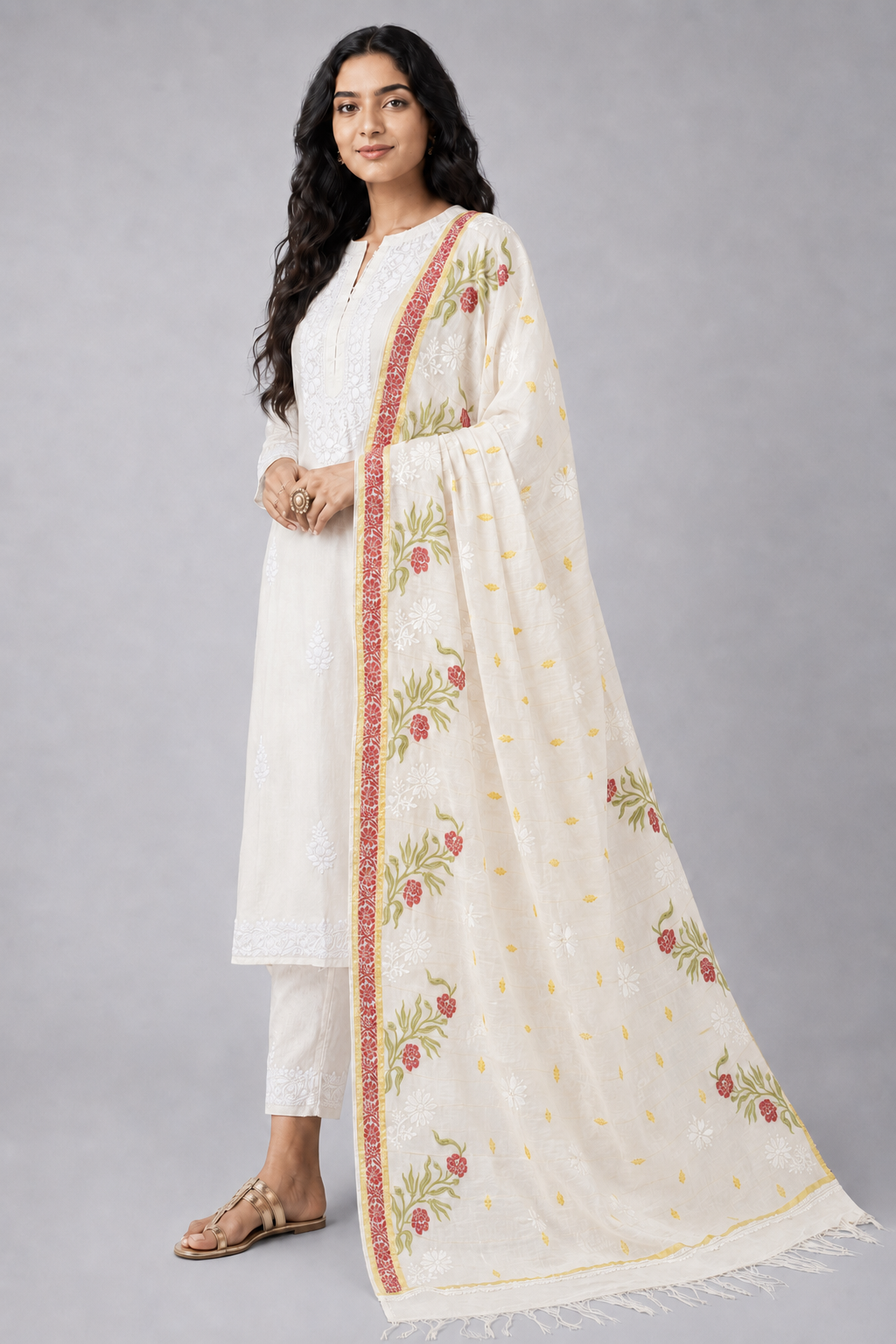 Brasso Multi Chanderi Chikankari Dupatta