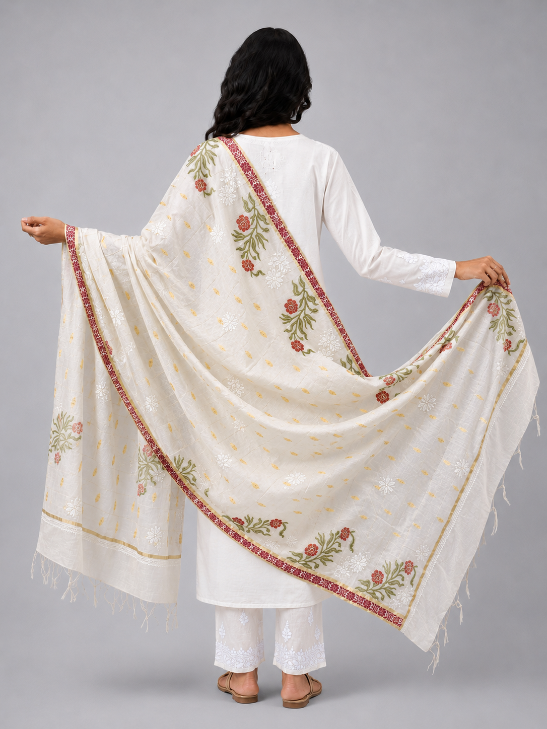 Brasso Multi Chanderi Chikankari Dupatta