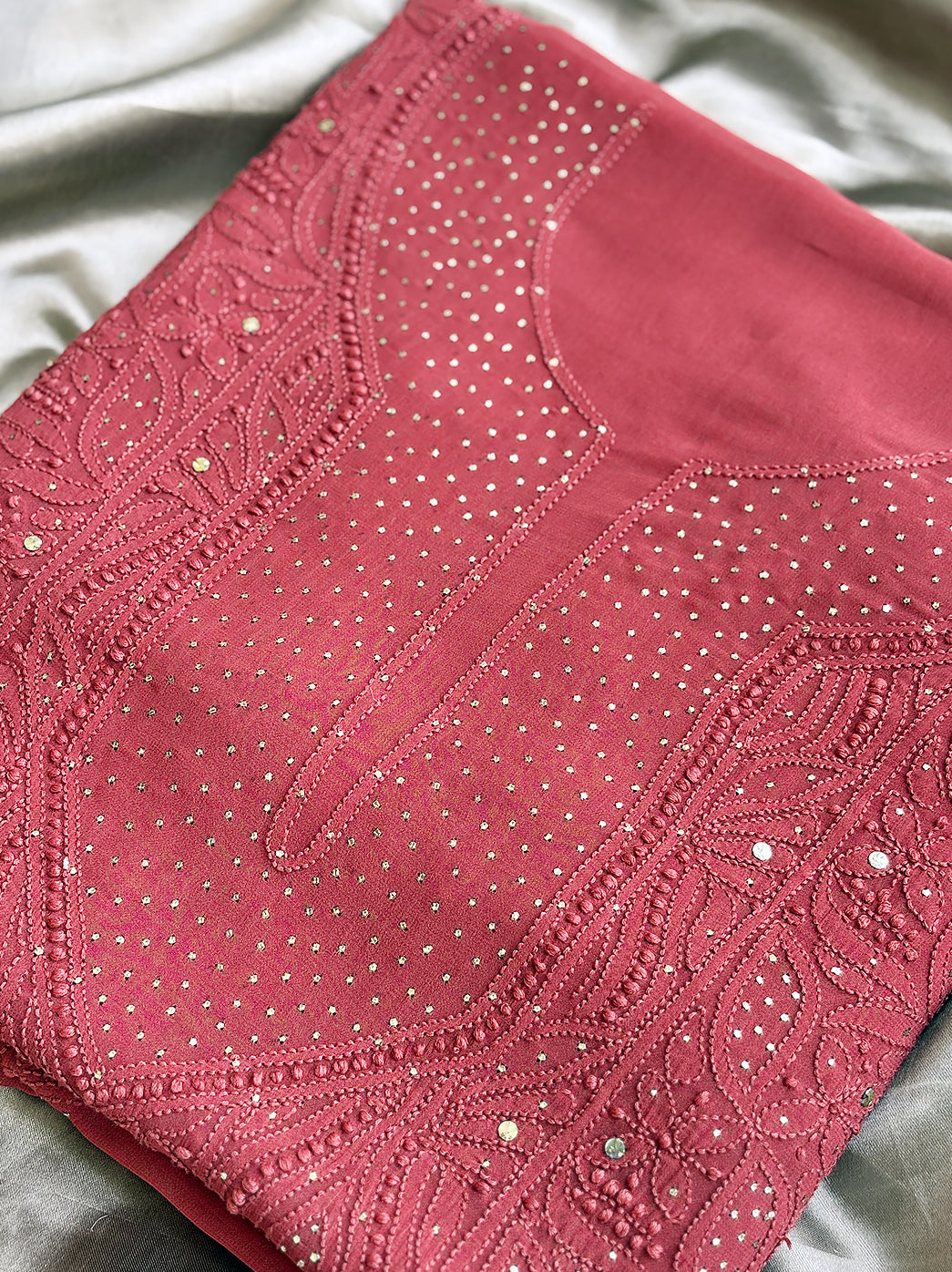 Brown Viscose Chikankari Un-Stitched Kurti Piece