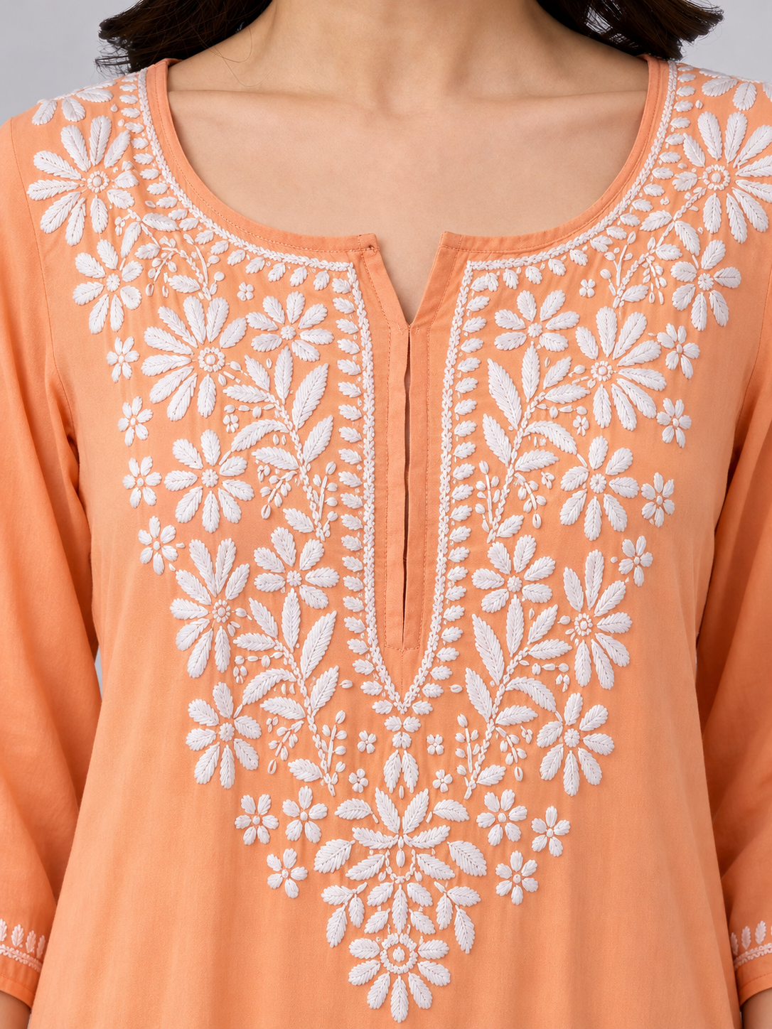 Ranya Rayon Chikankari Straight Kurti - Orange