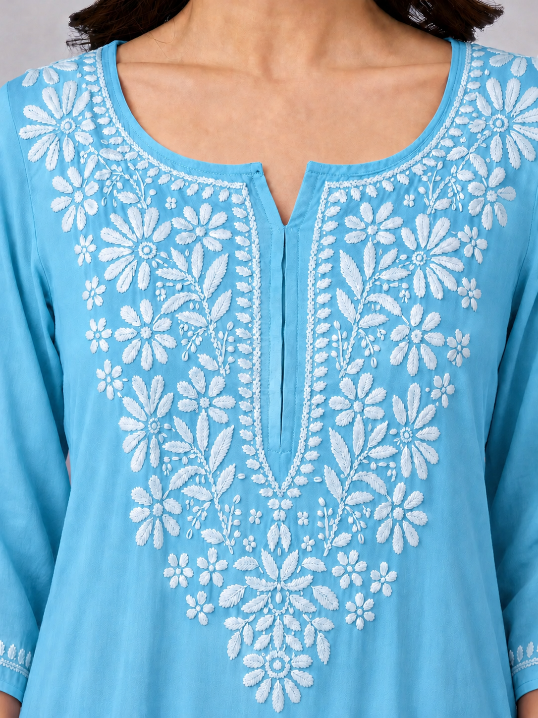 Ranya Rayon Chikankari Straight Kurti - Sky Blue