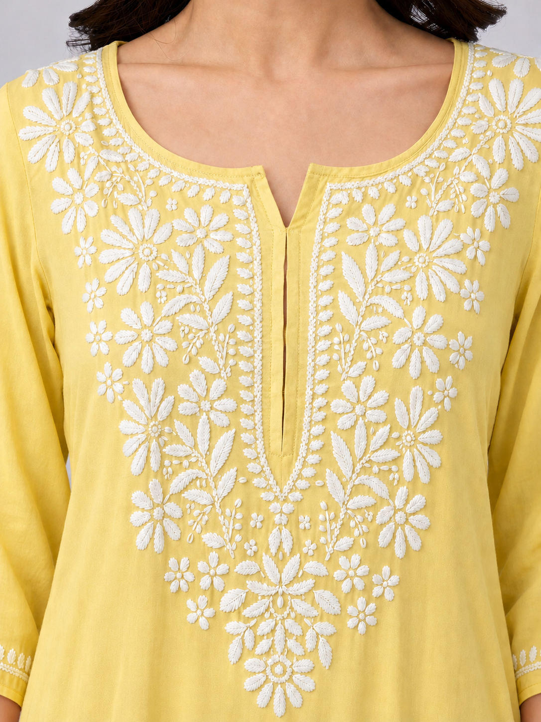 Ranya Rayon Chikankari Straight Kurti - Yellow
