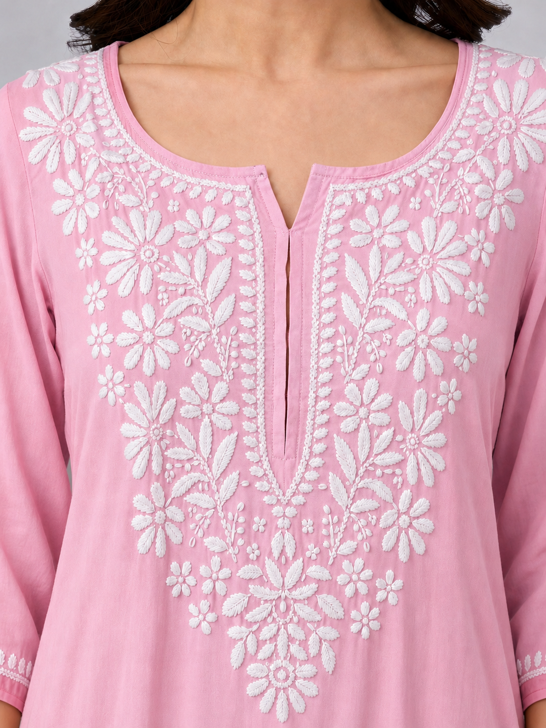 Ranya Rayon Chikankari Straight Kurti - Baby Pink