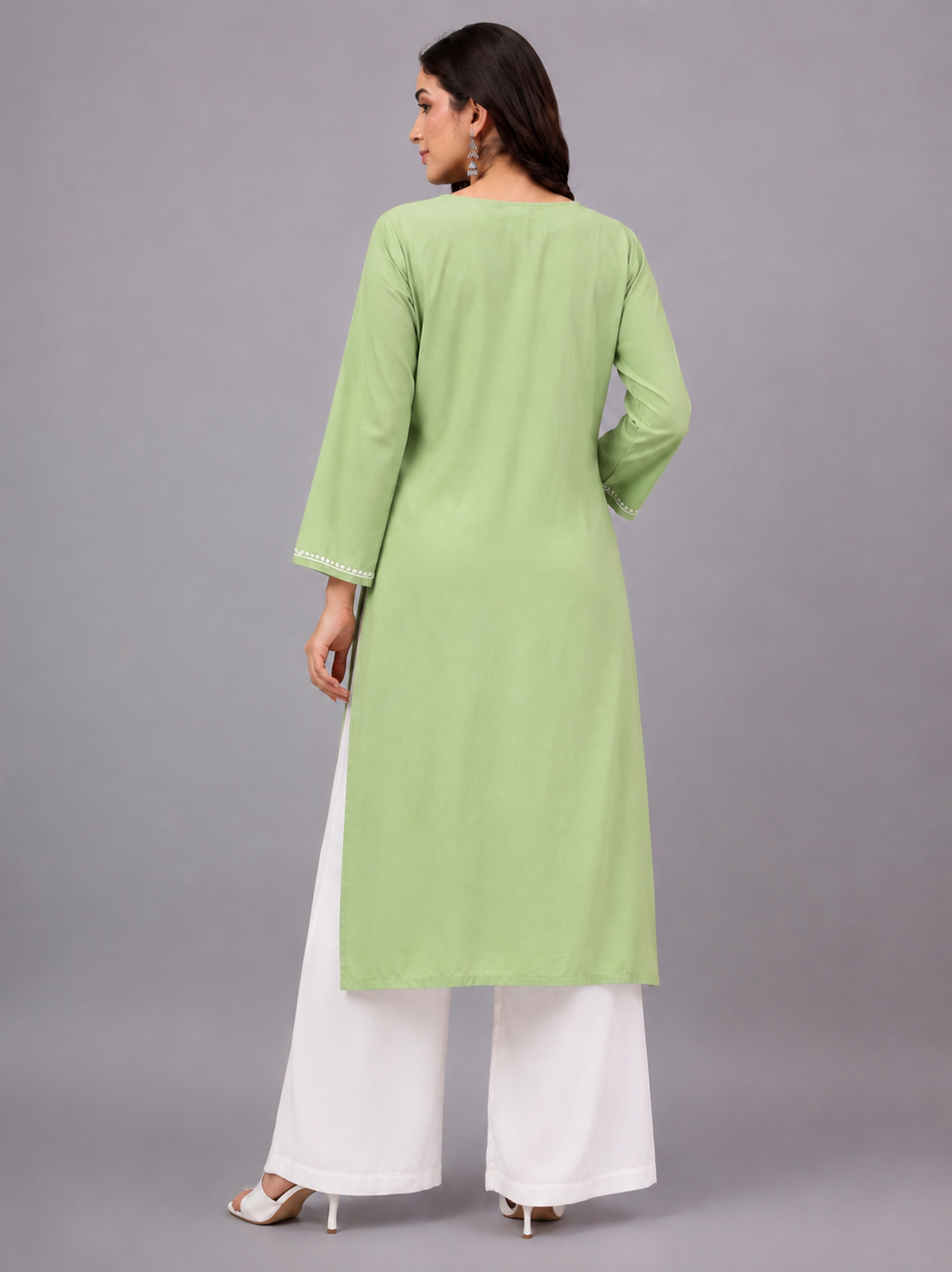 Rayon Chikankari Straight Kurti - Pista Green