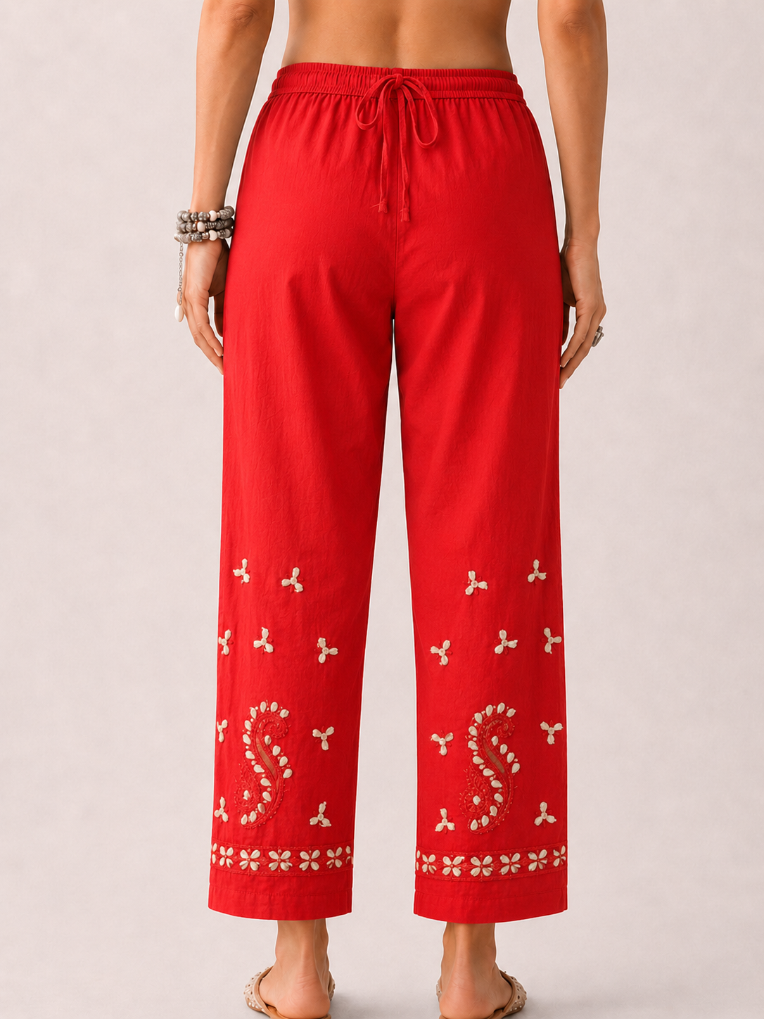 Mayuri Lycra Straight Chikankari Cigarette Pant with Gota Patti - Red