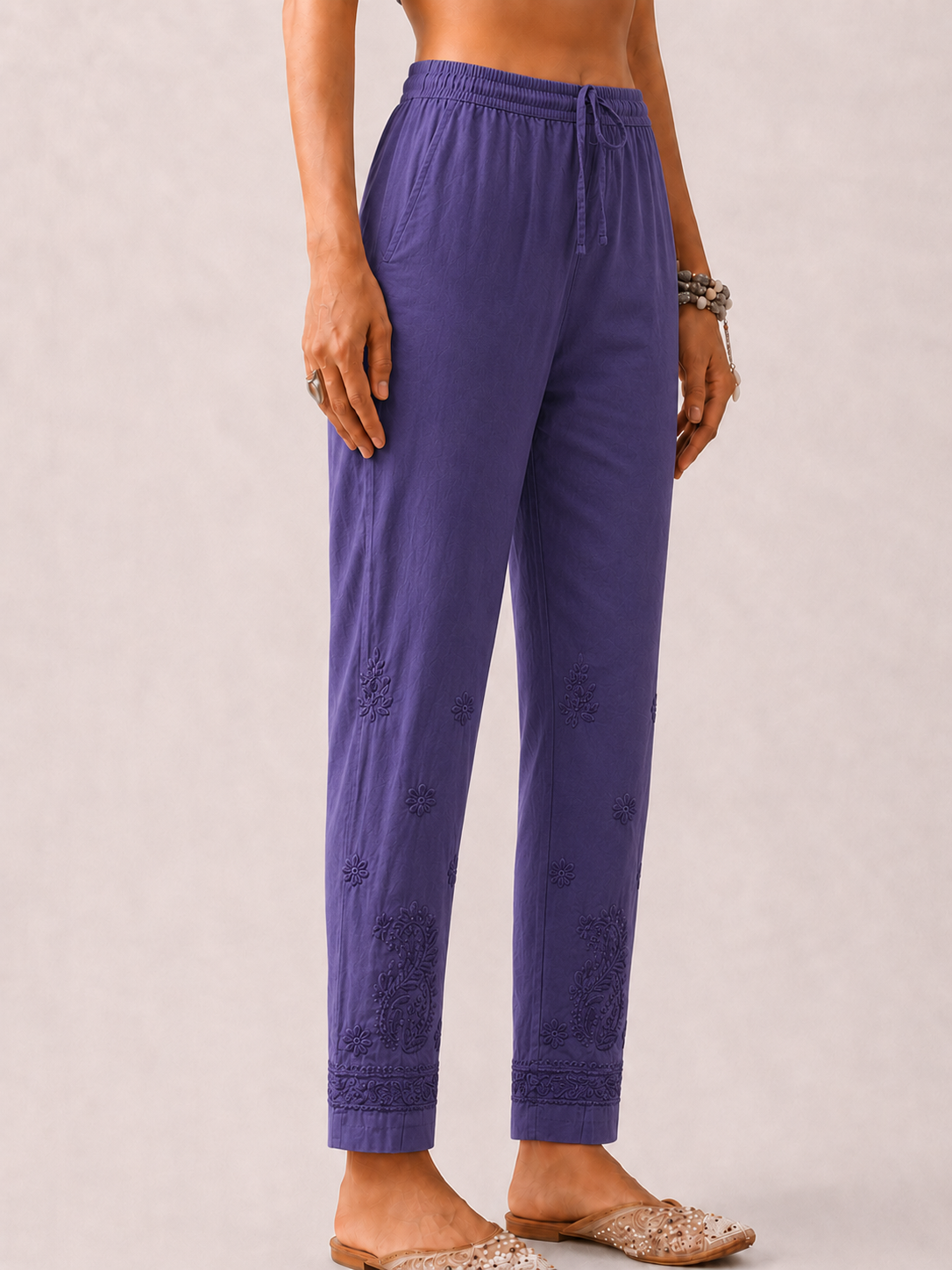 Mayuri Lycra Straight Chikankari Cigarette Pant - Blue