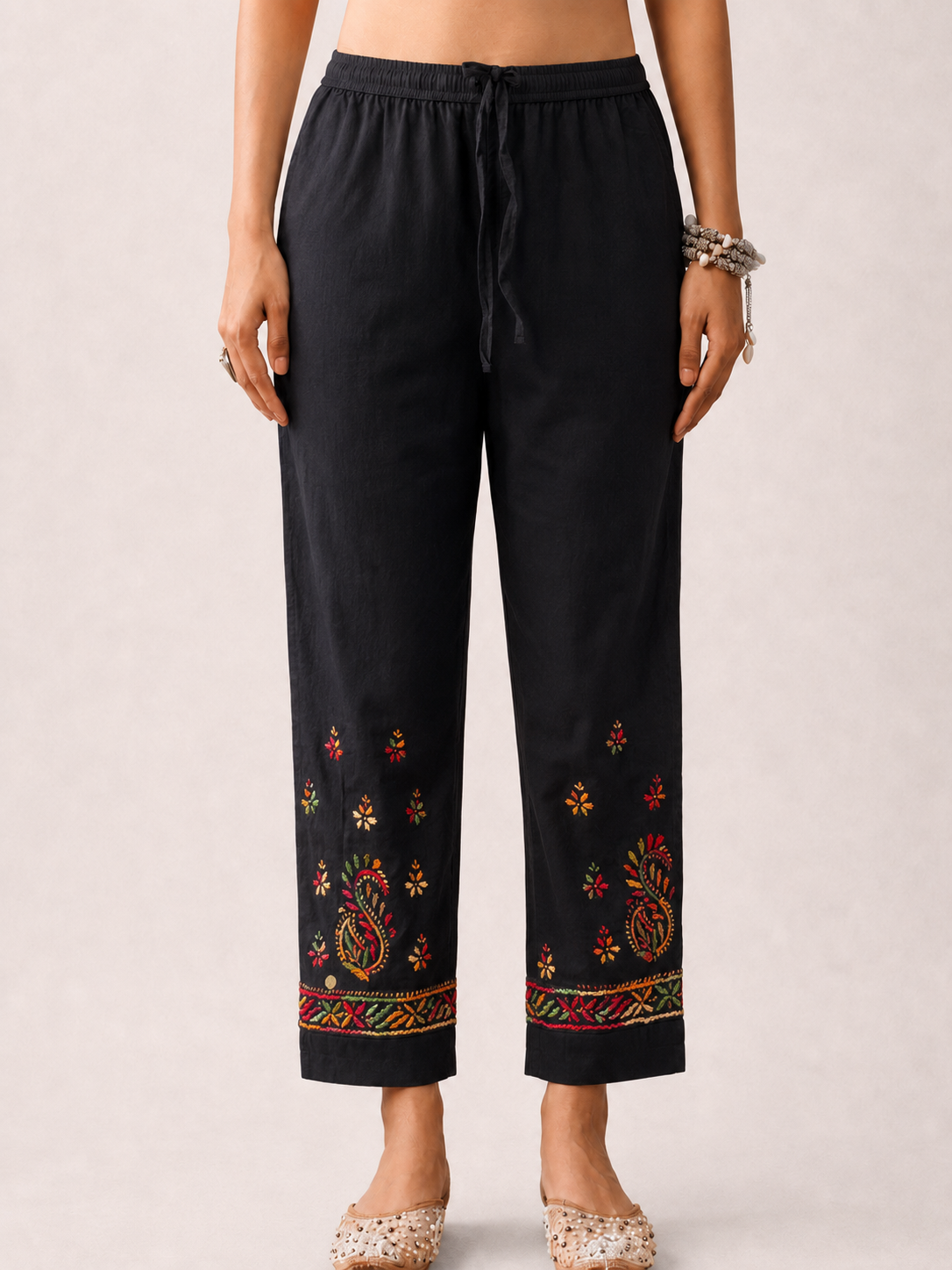 Mayuri Lycra Straight Chikankari Pant - Black Multi