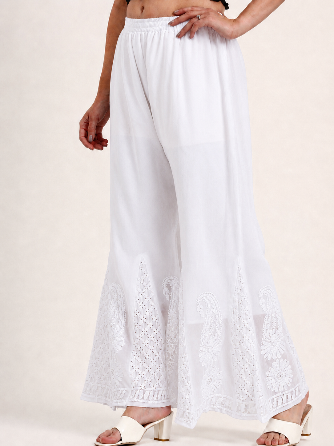 White Mukaish Work Georgette Chikankari Sharara