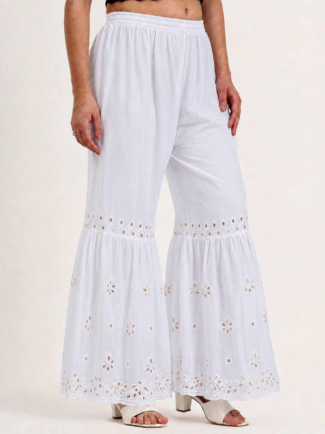 Georgette Single Layer Chikankari Garara - White
