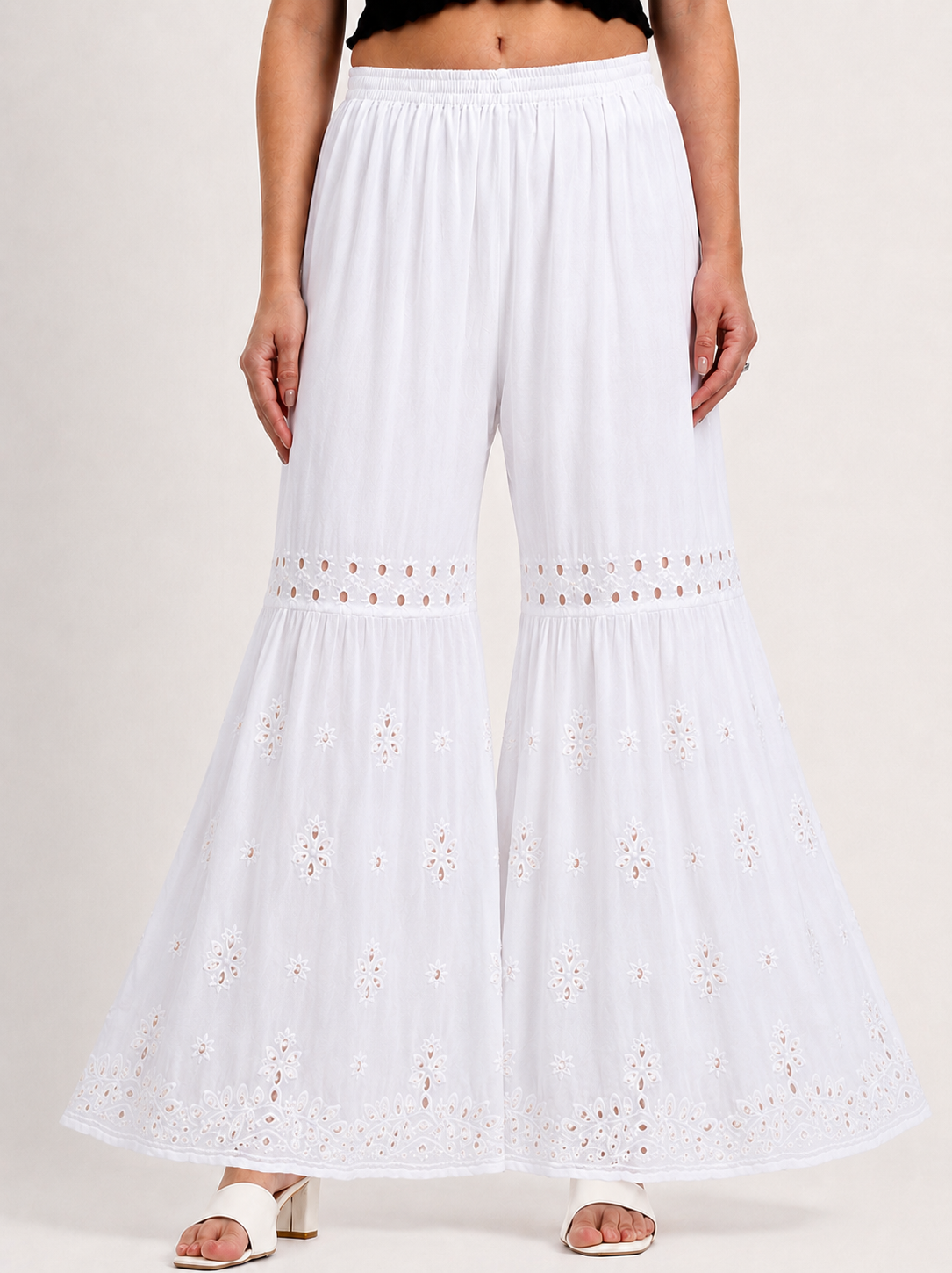 Georgette Single Layer Chikankari Garara - White