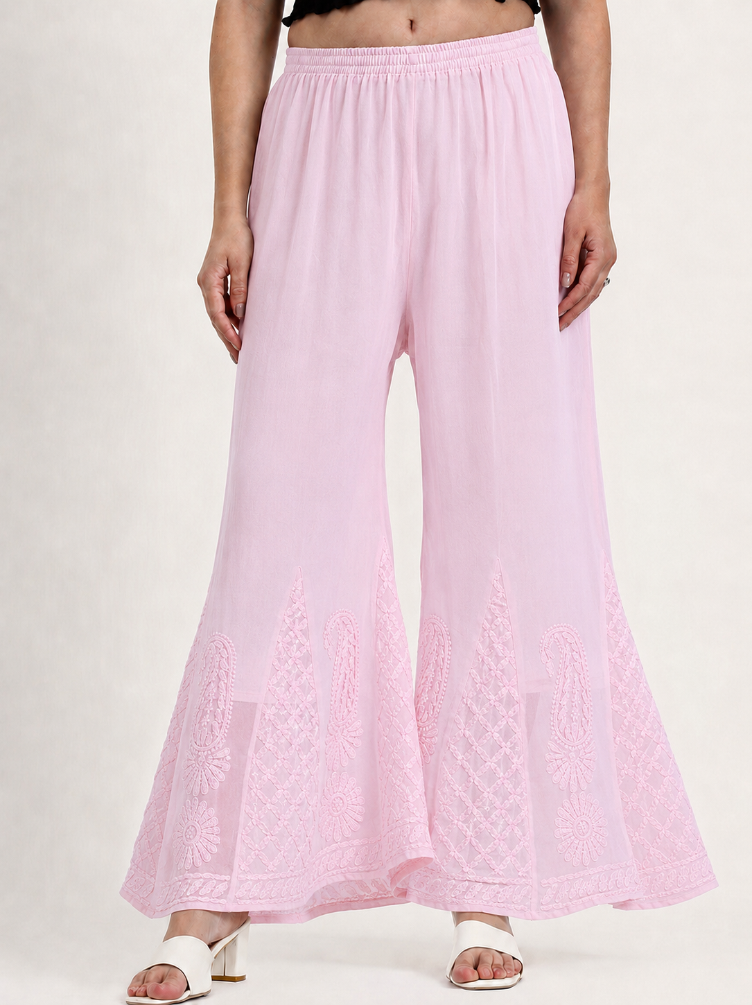 Baby Pink Areeba Georgette Chikankari Sharara