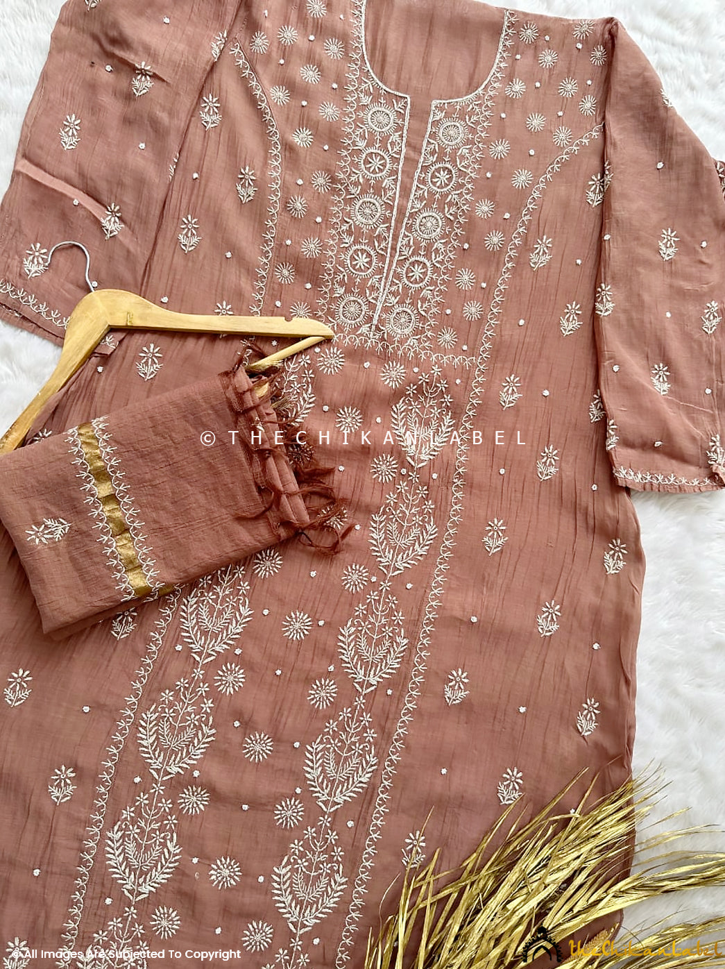 Brown Gulaal Chanderi Mulmul Kurti with Dupatta