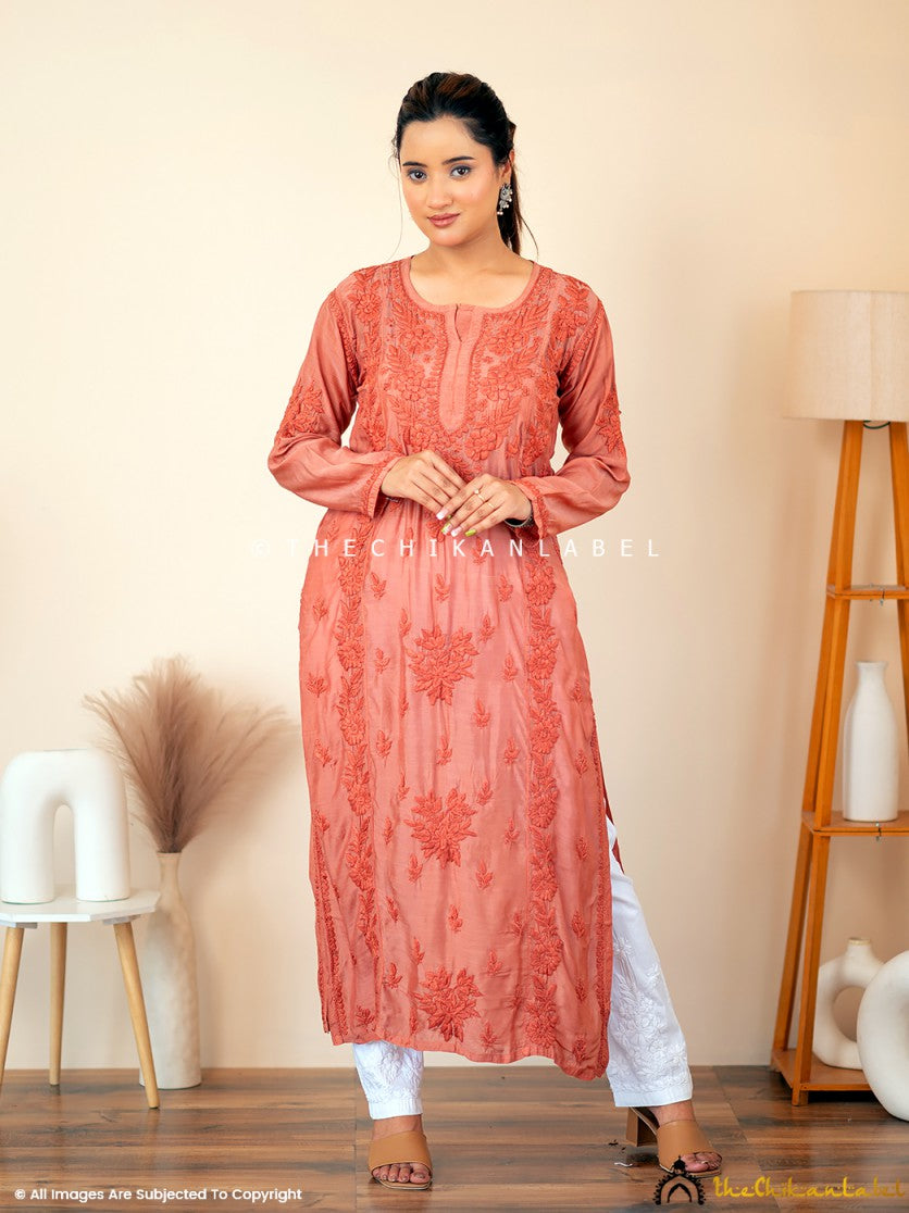 Coral Suha Chikankari Straight Kurti