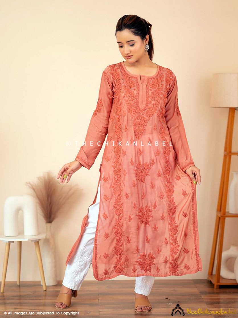 Coral Suha Chikankari Straight Kurti