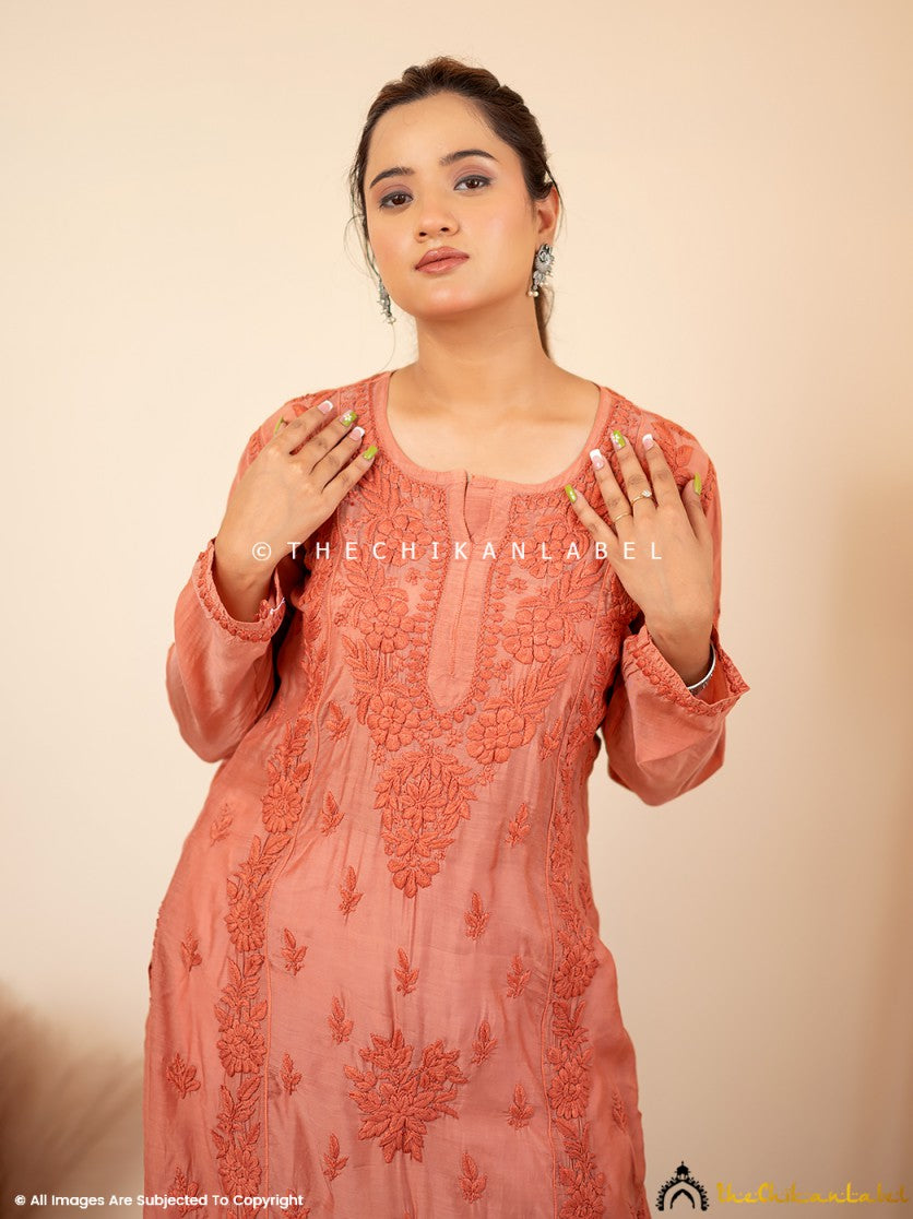 Coral Suha Chikankari Straight Kurti