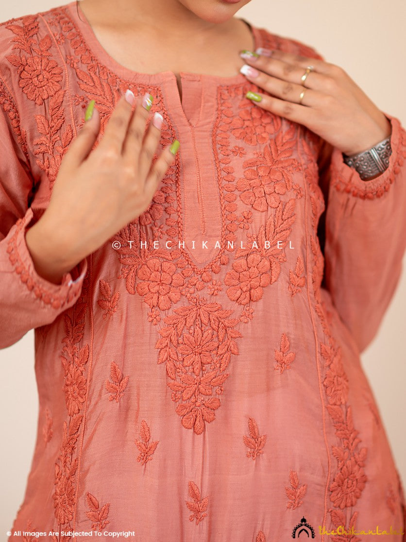 Coral Suha Chikankari Straight Kurti
