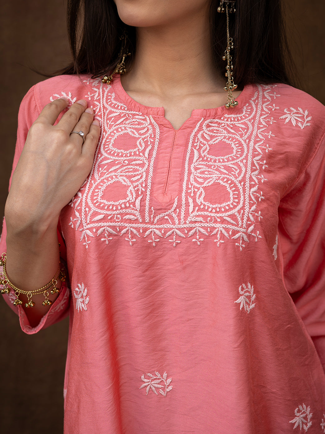 Women’s designer chikankari kurti farshi salwar set featuring elegant embroidery and comfortable traditional silhouette.