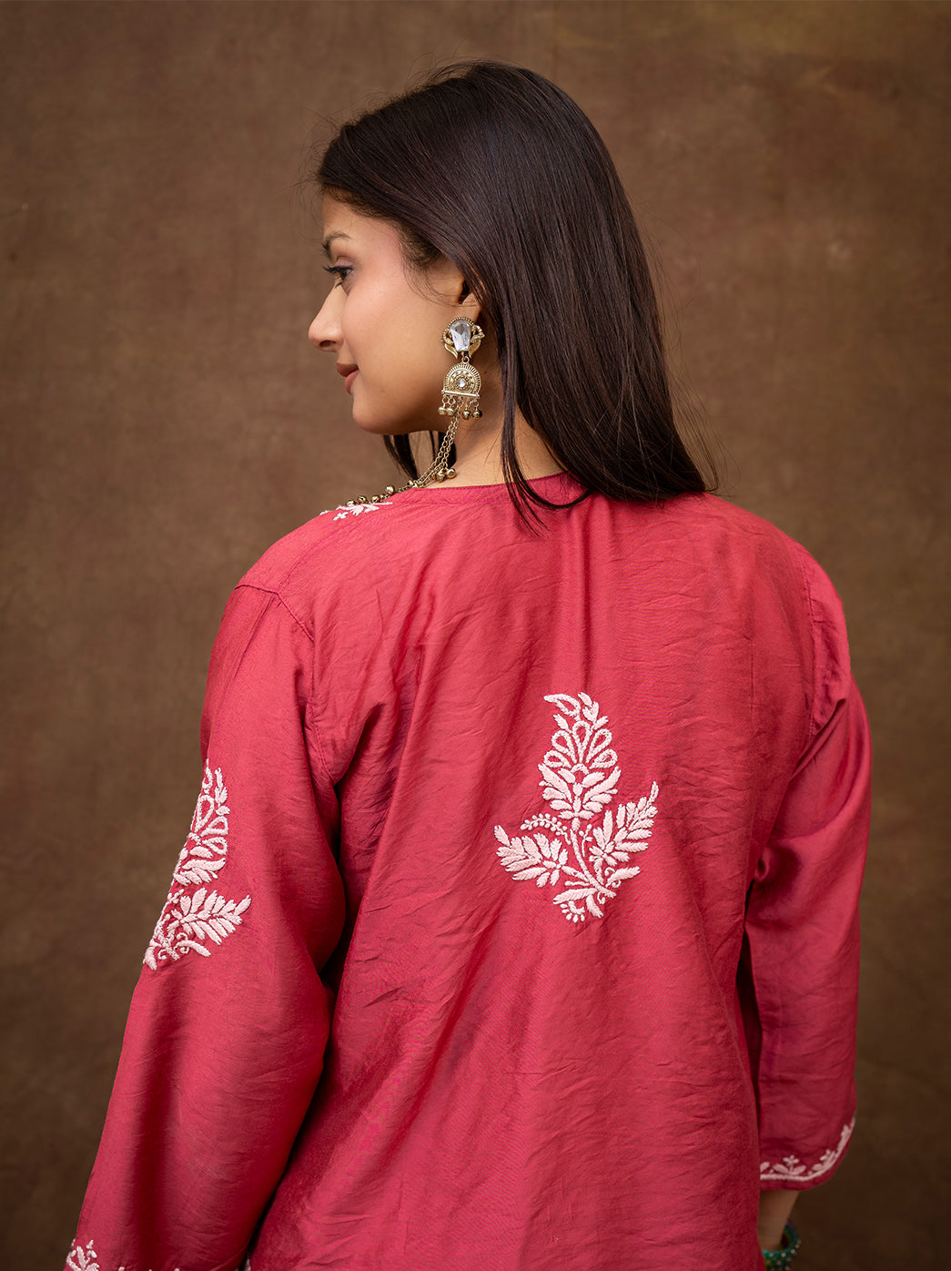 Dhanvi Chanderi kurti farshi salwar set with authentic chikankari work designed for festive occasions and elegant ethnic styling.