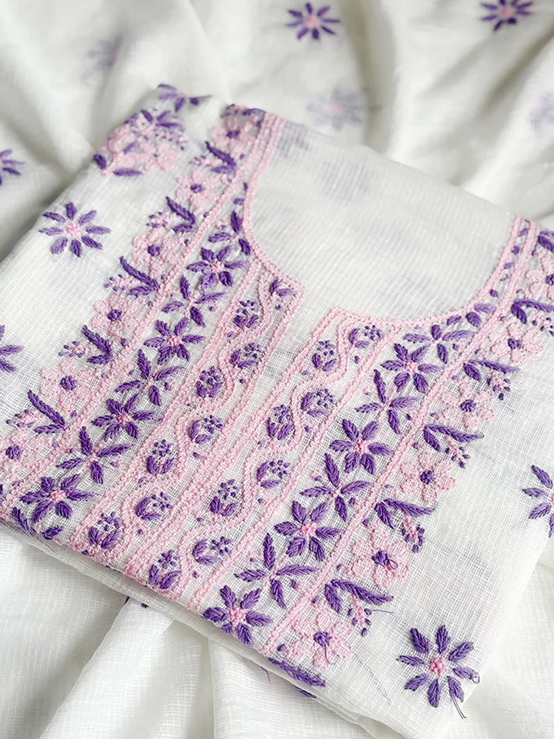 Eshani Kota Cotton Chikankari Un-stitched Kurti Piece with Dupatta - Purple