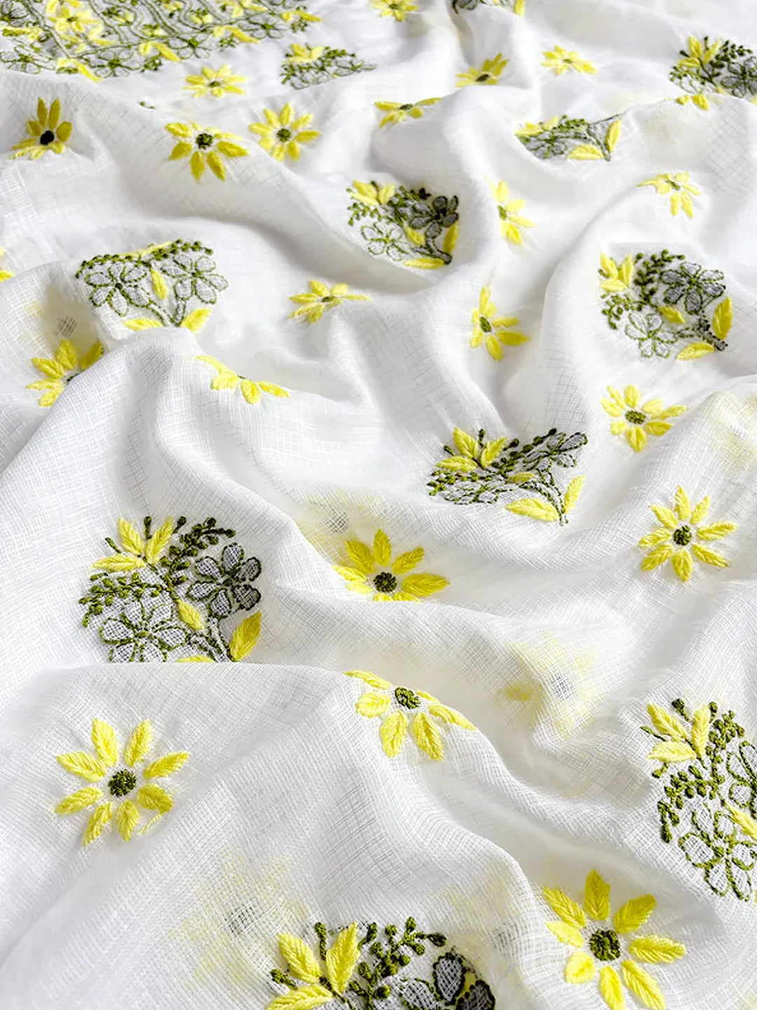 Eshani Kota Cotton Chikankari Un-stitched Kurti Piece with Dupatta - Yellow