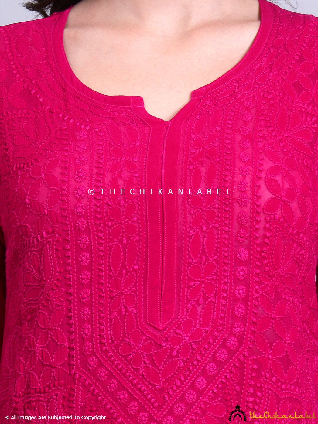 Elegant viscose straight kurti featuring detailed chikankari threadwork displayed with traditional straight pants.