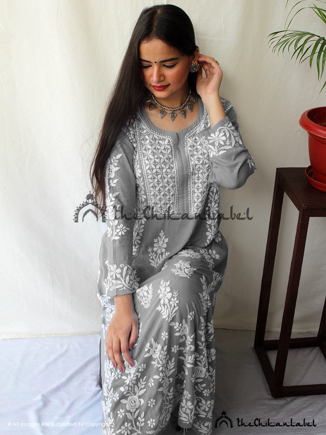 Gray Modal Chikankari Anarkali