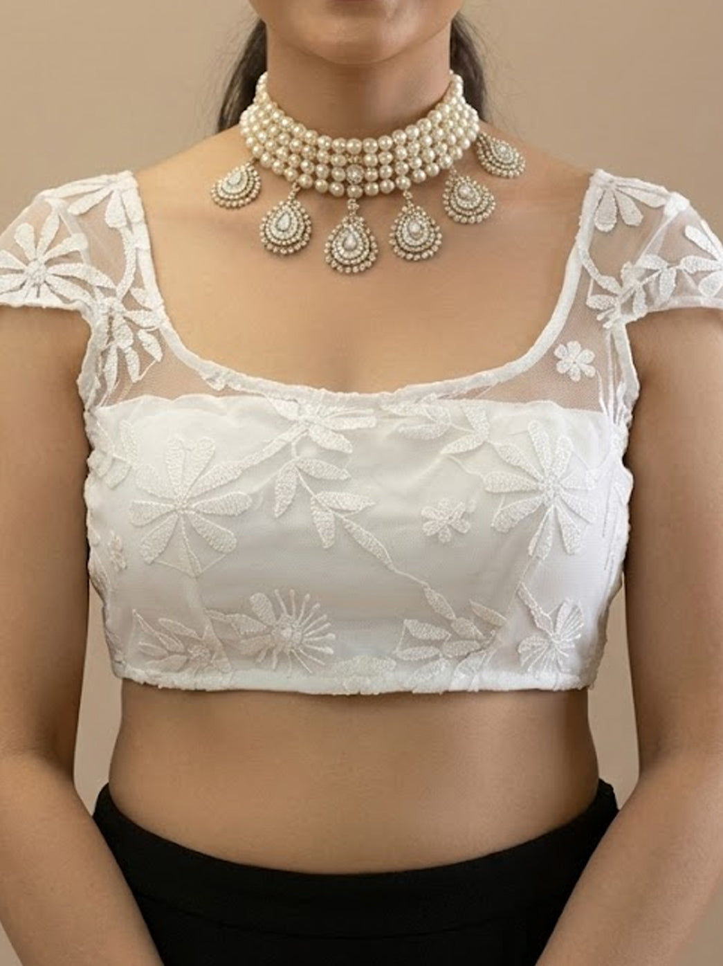 Georgette Chikankari Blouse For Saree - White