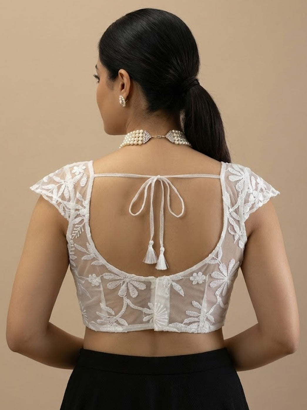 Georgette Chikankari Blouse For Saree - White