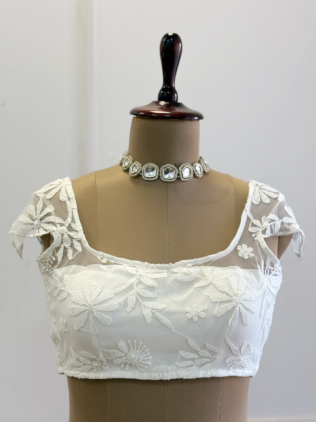 Georgette Chikankari Blouse For Saree - White