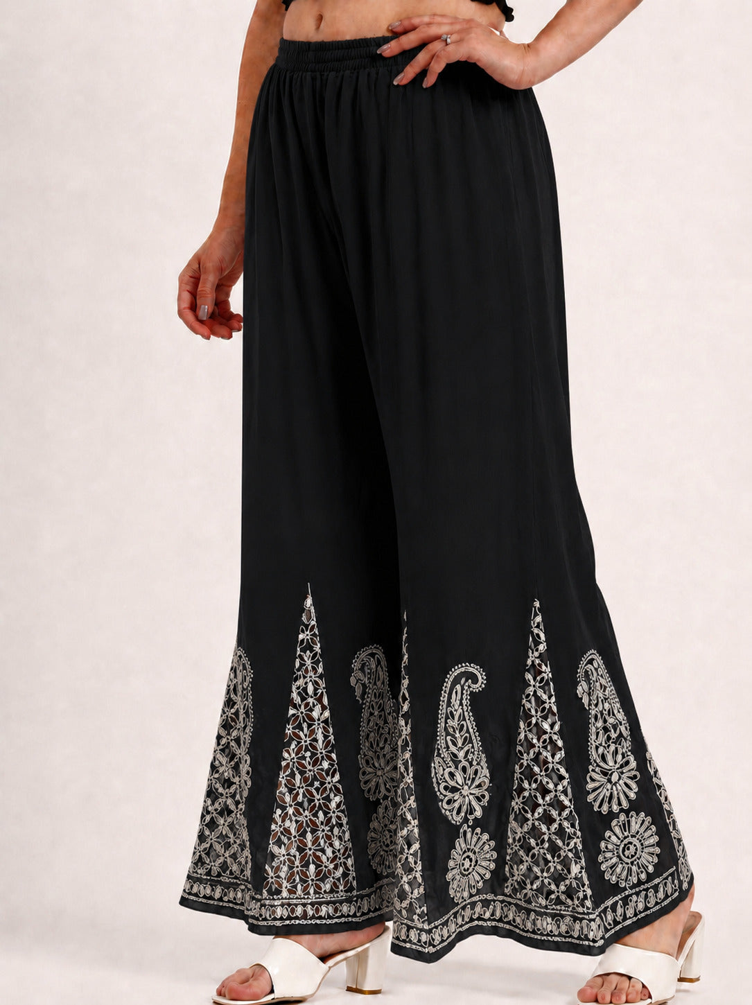 Georgette Chikankari Gota Patti Sharara - Black