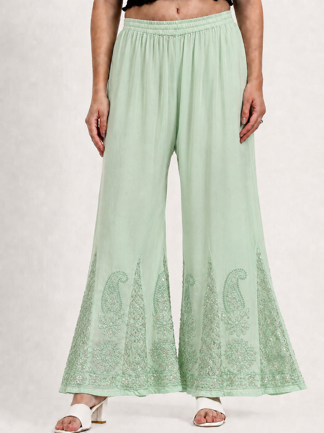 Georgette Chikankari Gota Patti Sharara - Pistachio Green