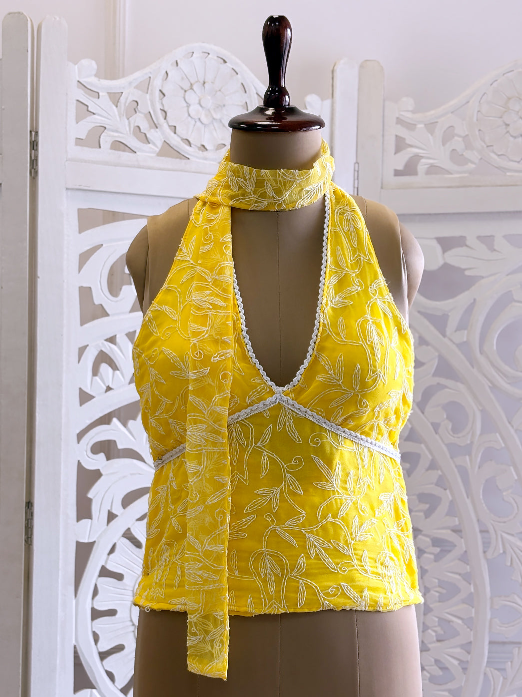 Georgette Tepchi Work Blouse With Scarf - Yellow
