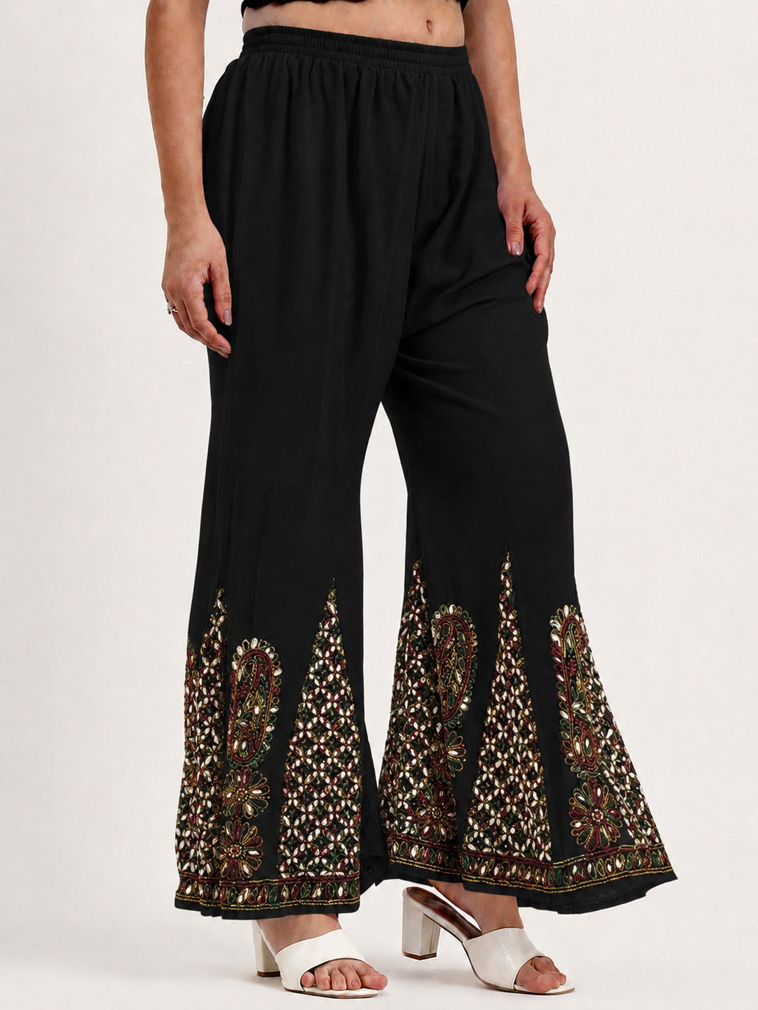 Georgette Chikankari Gota Patti Sharara - Black Multi